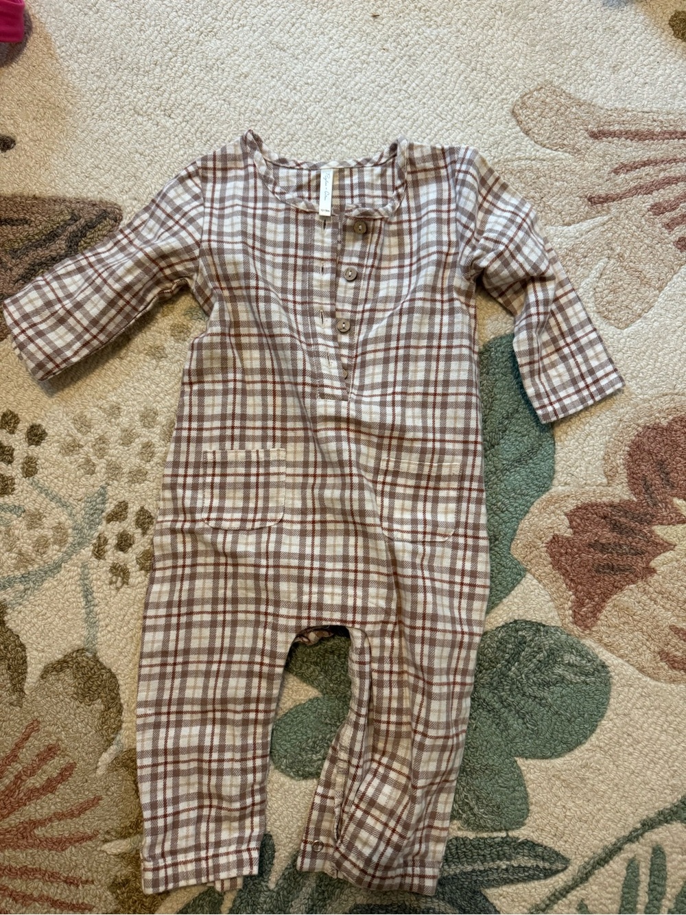 Rylee and cru Plaid One-Piece Romper in Brown and Cream